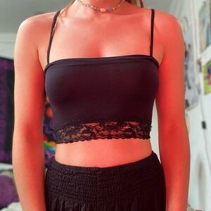 Black Lace Trim Crop Top